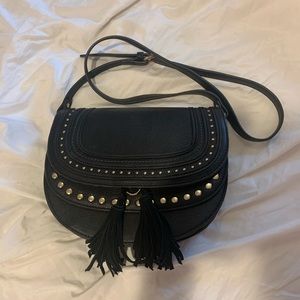 Black Vegan (Faux) Leather Crossbody Bag Gold